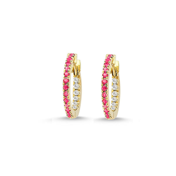 Claire Huggie Hoops - Ruby and White Sapphires